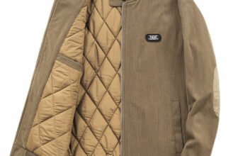 Mens Round Collar Winter Zipped Up Elbow Patch Jacket